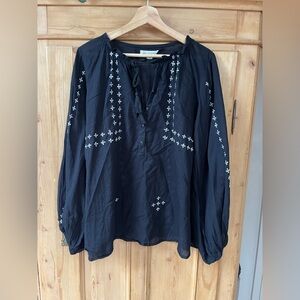 Emerson Fry Black Organic Cotton Blouse with White Embroidery